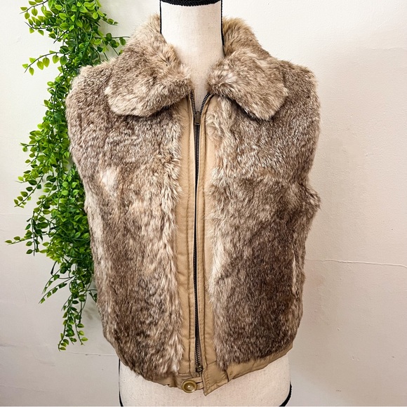 Brown Woolen Fur Sleeveless Vest